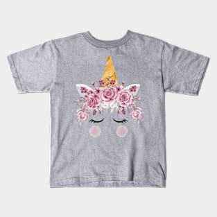 Unicorn Watercolor Rose Gold Kids T-Shirt